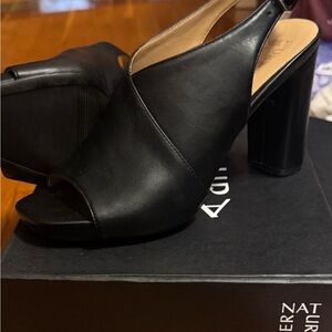 Naturalizer Black Peep-Toe Slingback Block Heels maison NWOT